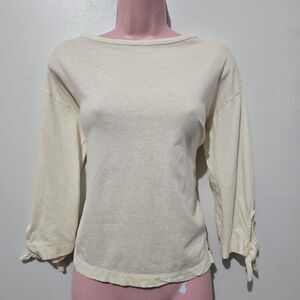 Madewell - T-Shirt - Wristlet Tie Hem Slit - Size M - Creme - Cotton Linen Blend